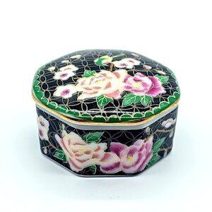 Vintage Takahashi Cloisonne Hand-Painted Floral Porcelain Trinket Box